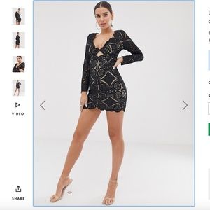 Black Lace V Neck Mini Dress